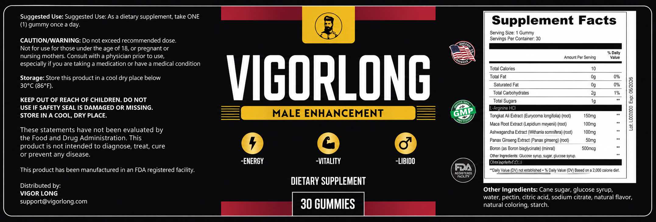 VigorLong ingredients label